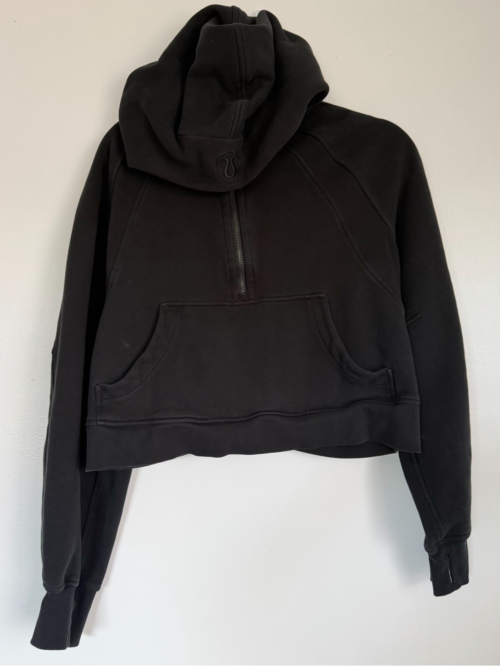 Black Cropped Lululemon Half-Zip Hoodie Sweatshirt - Women
